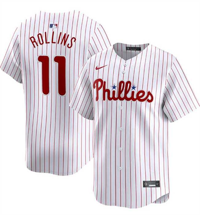 Mens Philadelphia Phillies #11 Jimmy Rollins White Home Limited Stitched Jersey Dzhi->philadelphia phillies->MLB Jersey